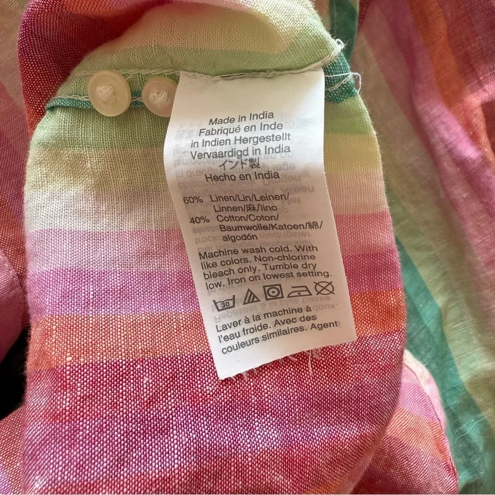 J Crew Linen Blend Classic Fit Boy Shirt in Rainbow Stripe Size 4